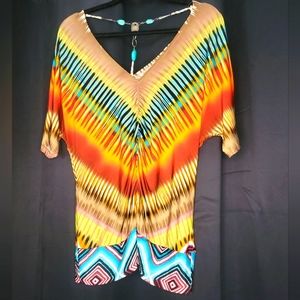 Fun Multi-colored Top with Great Beaded Back Detail